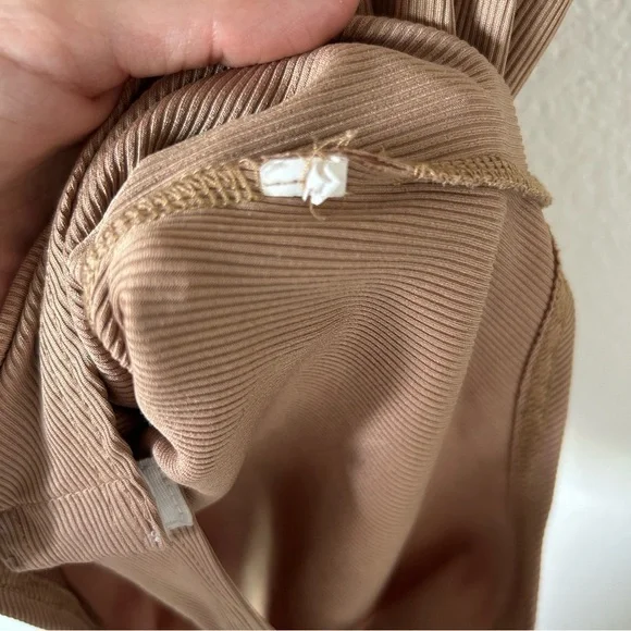 Tan Sleeveless Ribbed Turtle Neck Bodysuit One Piece - Picture 5 of 8